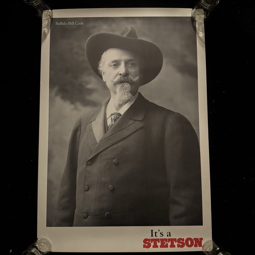 Vtg Original Stetson Hat 1990s Store Poster Display Buffalo Bill Cody 27”x39” B